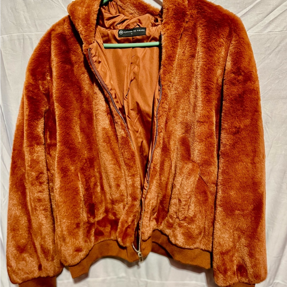 Fashion to Figure Warm Teddy Jacket in Rich Tan